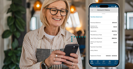 Person using the policy mobile App on a smartphone.