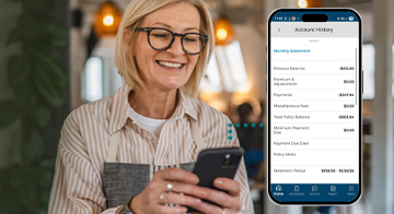 Person using the Policy mobile App on a smartphone.