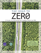 Cover of the manual, Road to Zero, showing an aerial view of a trafficked road bordered by trees on either side